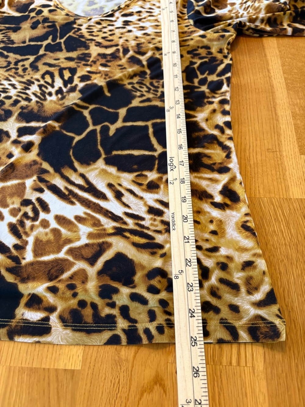 Susan Graver Animal Print Top Small Brown Black 3/4 Sleeve Stretch Knit QVC Chic - Picture 9 of 12